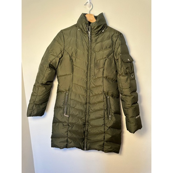 Eddie Bauer Women's Sz S Green Long Down Parka Puffer Jacket FLAW - Picture 3 of 9